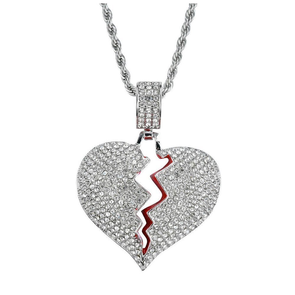Iced Broken Heart Pendant Necklace - Picture 1 of 3